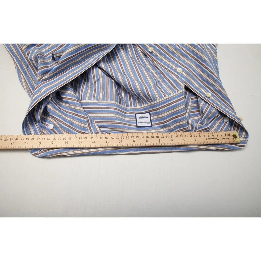 Camicissima Shirt Mens 16 34 Blue Brown Striped Slim Fit Non Iron Pocket